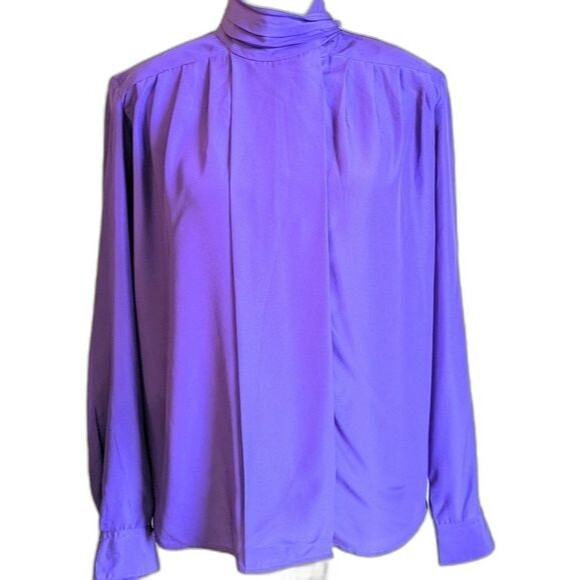 Justine Todd Vintage 80s Purple Ruffled Long Sleeve High Neck Blouse SZ 8 Large - Picture 1 of 7